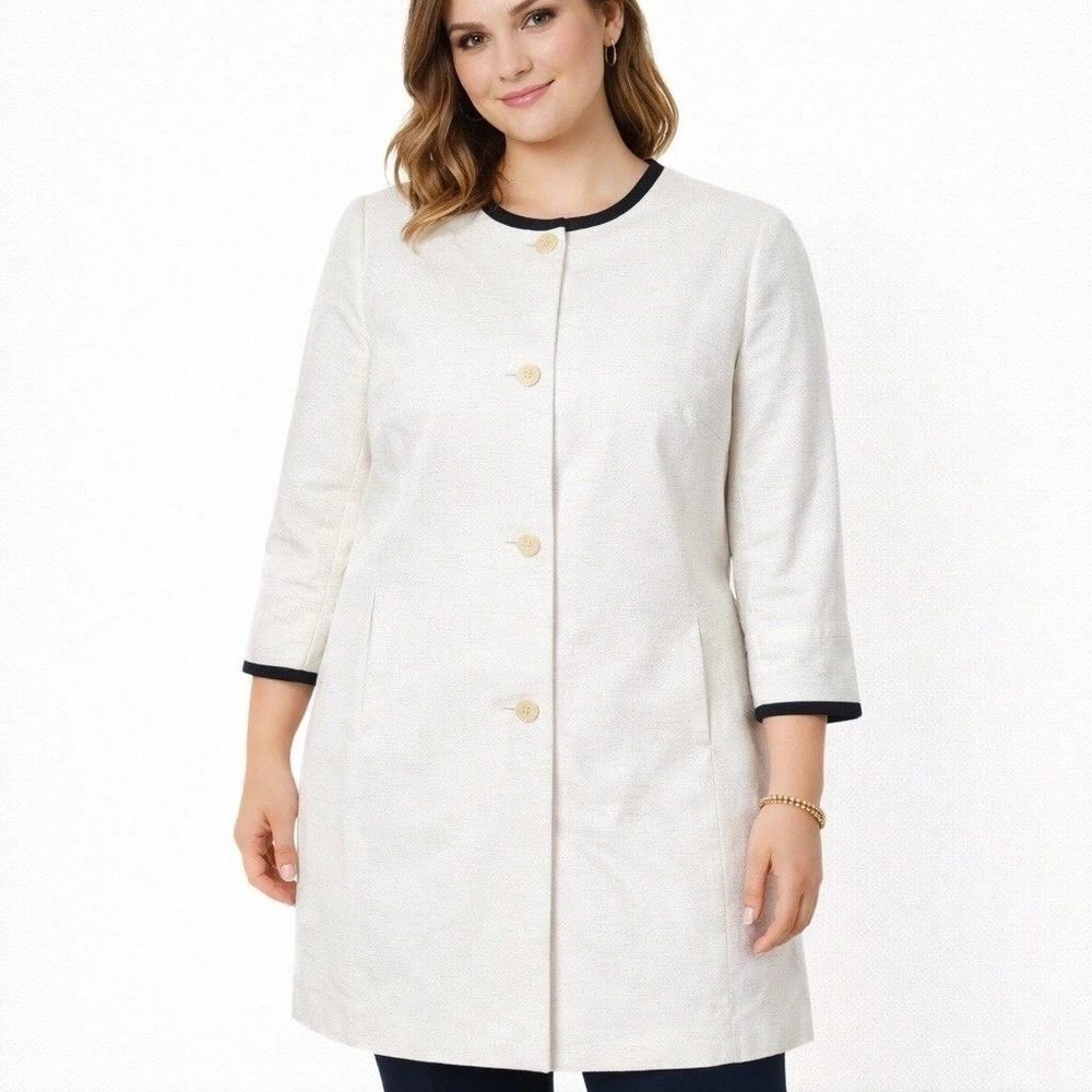 Talbots Woman Petites Cream Textured Jacket Black Trim 18WP VN1953 Old Money